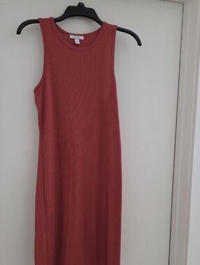 Nine West Ribbed Tank Midi Dress — Rust Red